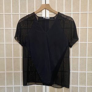 T by Alexander Wang black silk semi-sheer t-shirt